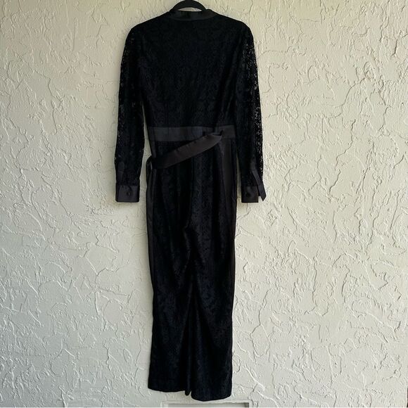 DIANE VON FURSTENBERG DVF Jumpsuit 4 Black Lace Long Sheer Sleeve Wrap Belted - Picture 7 of 10